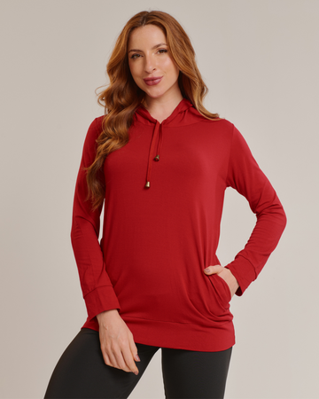 Blusa Feminina com Capuz e Bolsos em Malha Leve