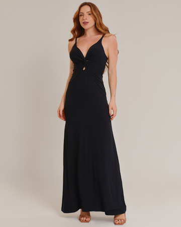 Vestido Feminino Longo Decotado Alcinha Preto - ALYA