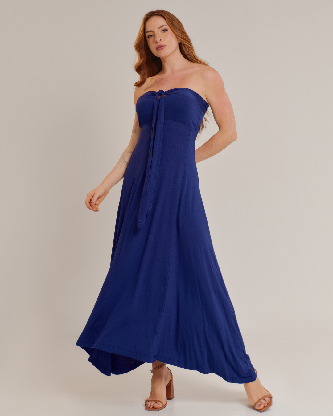 Vestido Básico Tomara que caia Casual Frente Única Soltinho Azul