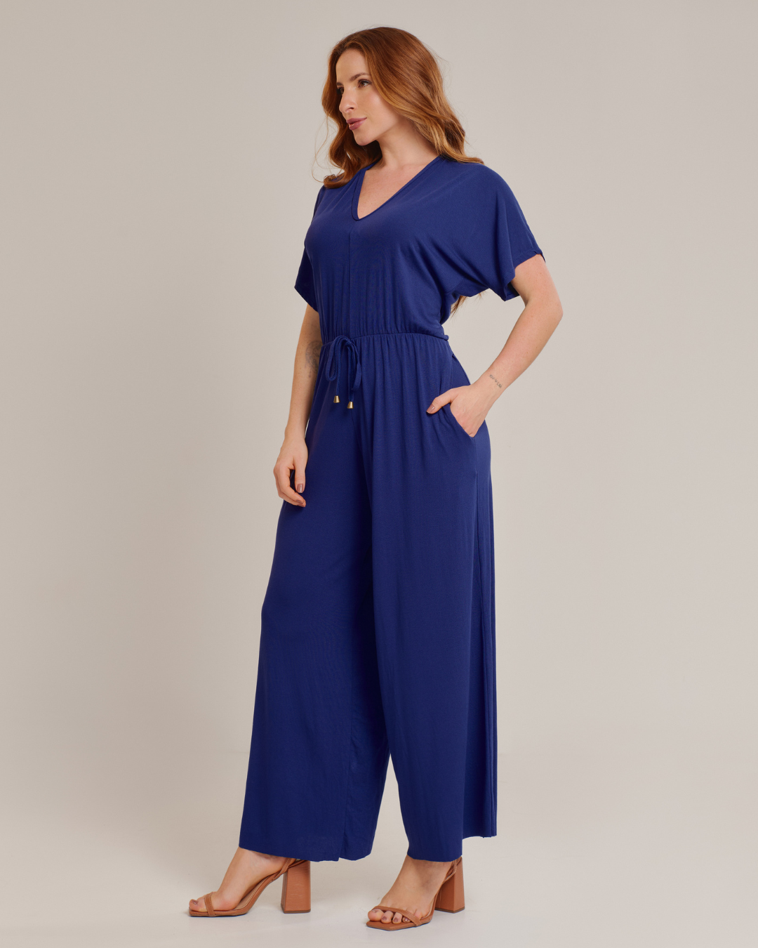 Macacão Feminino Longo em Viscolycra com Decote V - ALYA