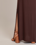 Vestido Longo Feminino Básico Elegante com Fenda Marrom - ALYA