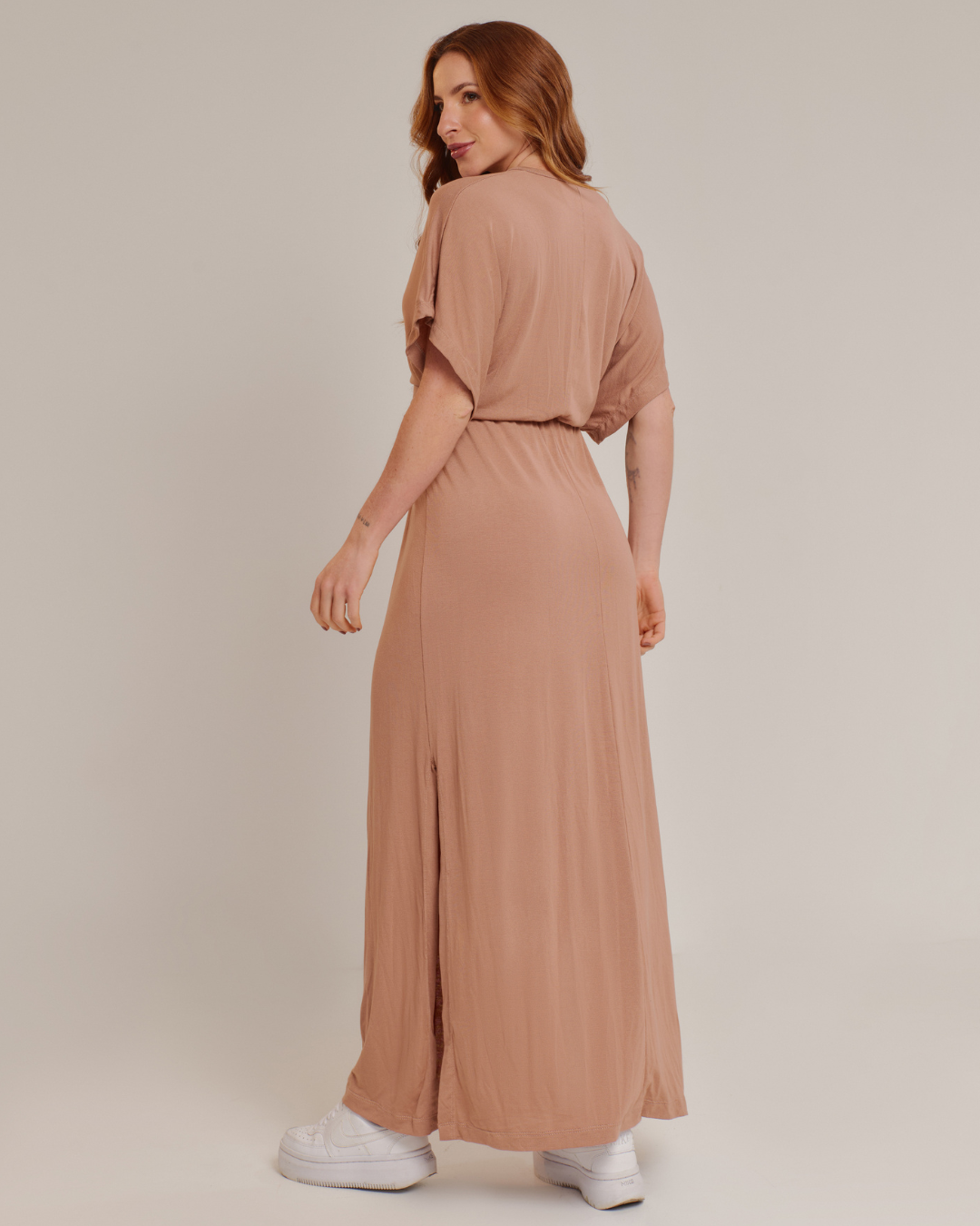 Vestido Feminino Confortável com Fenda e Cordão na Cintura - ALYA