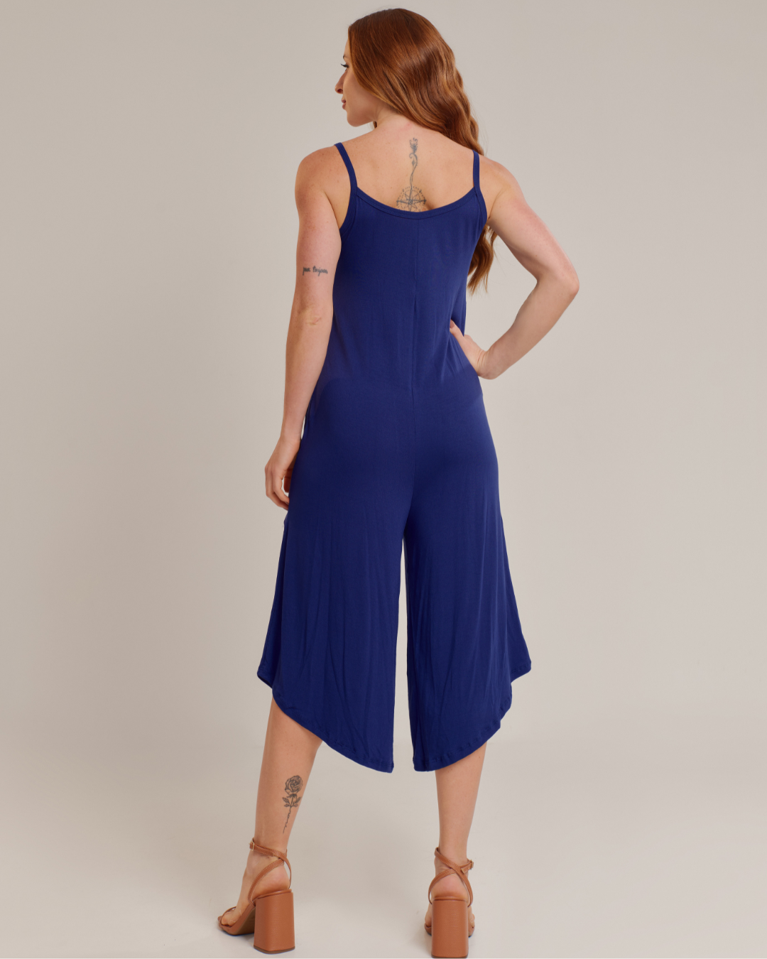 Macacão Feminino Pantacourt Casual de Alças Conforto Azul - ALYA