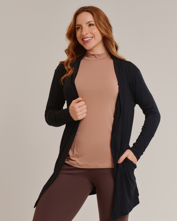 Cardigan Feminino Longo em Malha Leve com Bolsos – Alya