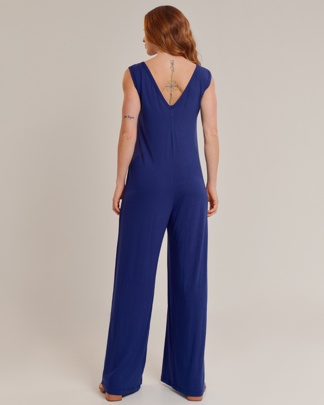 Macacão Feminino Azul Regata Com Bolsos Laterais - ALYA
