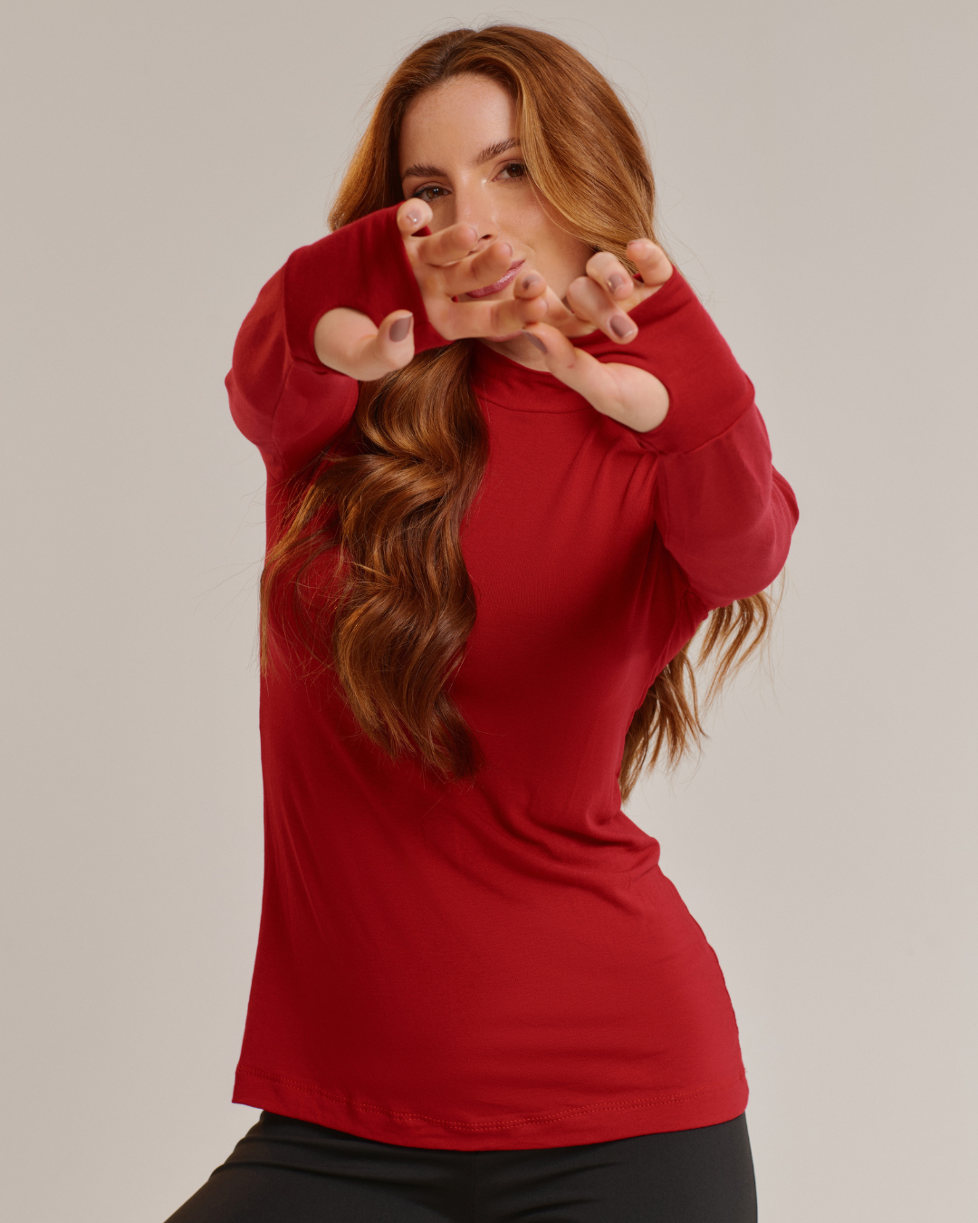 Blusa Cacharrel Feminina Gola Alta Manga Comprida Vermelho