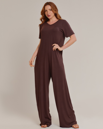 Macacão Longo Feminino Básico Marrom - ALYA