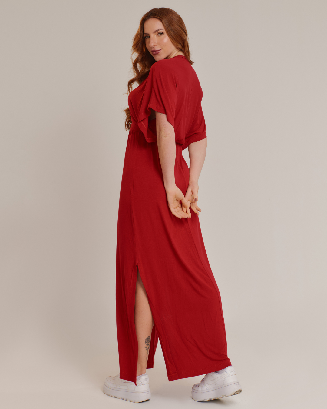 Vestido Longo Feminino em Viscolycra com Fenda Lateral - ALYA