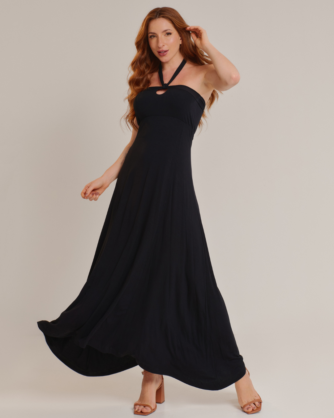 Vestido Longo Frente Única Soltinho e Elegante Preto - ALYA