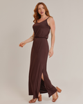Vestido Longo Feminino Casual com Alças Confortável Marrom - ALYA