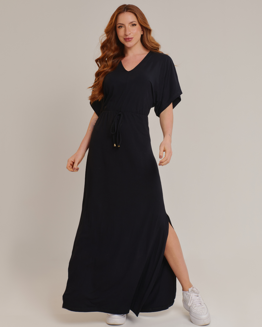 Vestido Longo Feminino em Viscolycra com Fenda e Amarração - ALYA