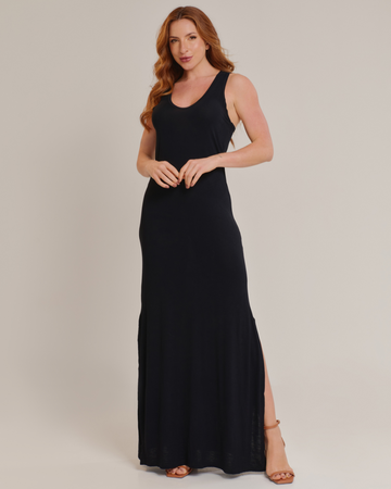 Vestido Longo Feminino Regata Soltinho com Fenda – Preto - ALYA