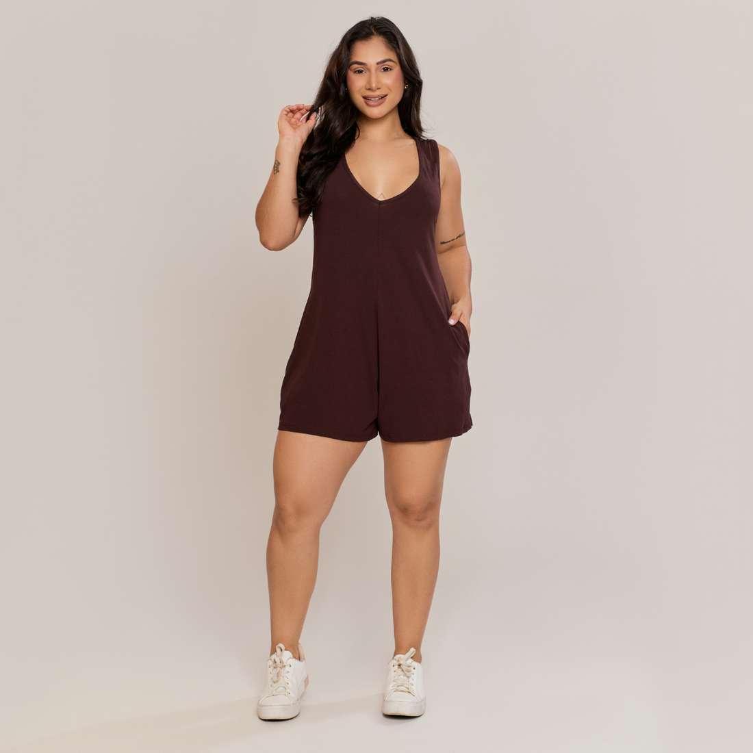 Macaquinho Feminino Nadador Viscolycra Marrom - ALYA