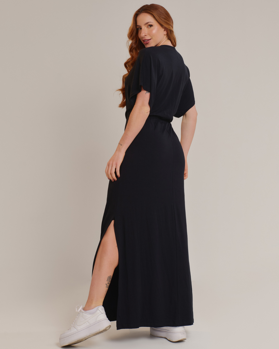 Vestido Longo Feminino em Viscolycra com Fenda e Amarração - ALYA