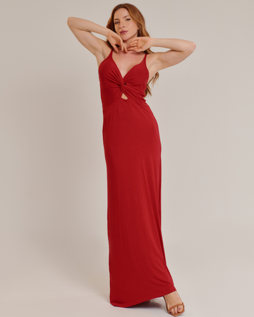 Vestido Longo Feminino com Decote em Nó e Alças Finas Vermelho - ALYA