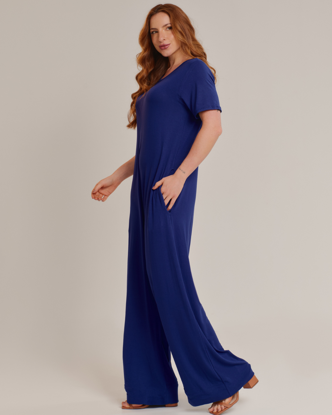 Macacão Longo Feminino Elegante Azul