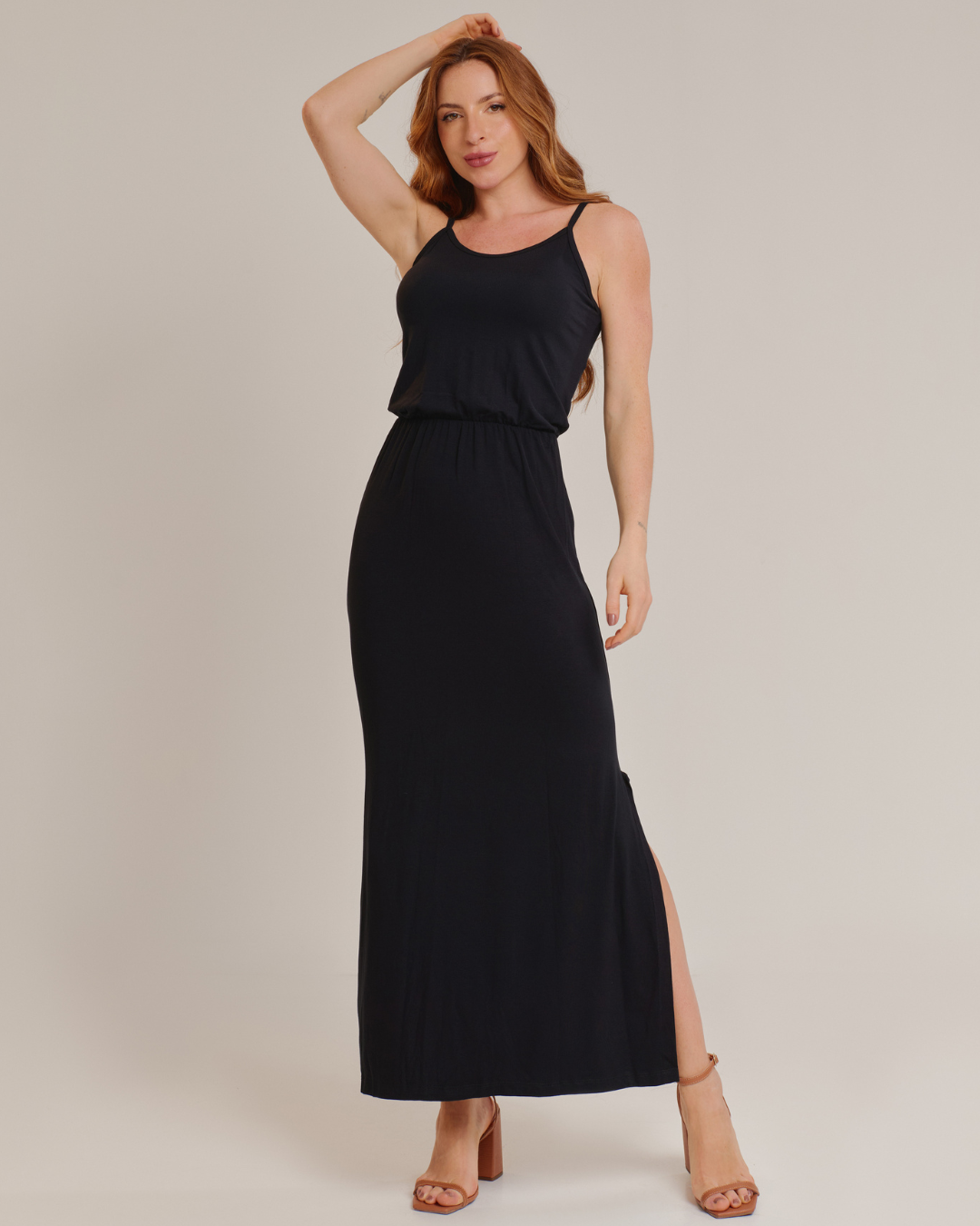 Vestido Longo Alça Fina Casual Preto - ALYA