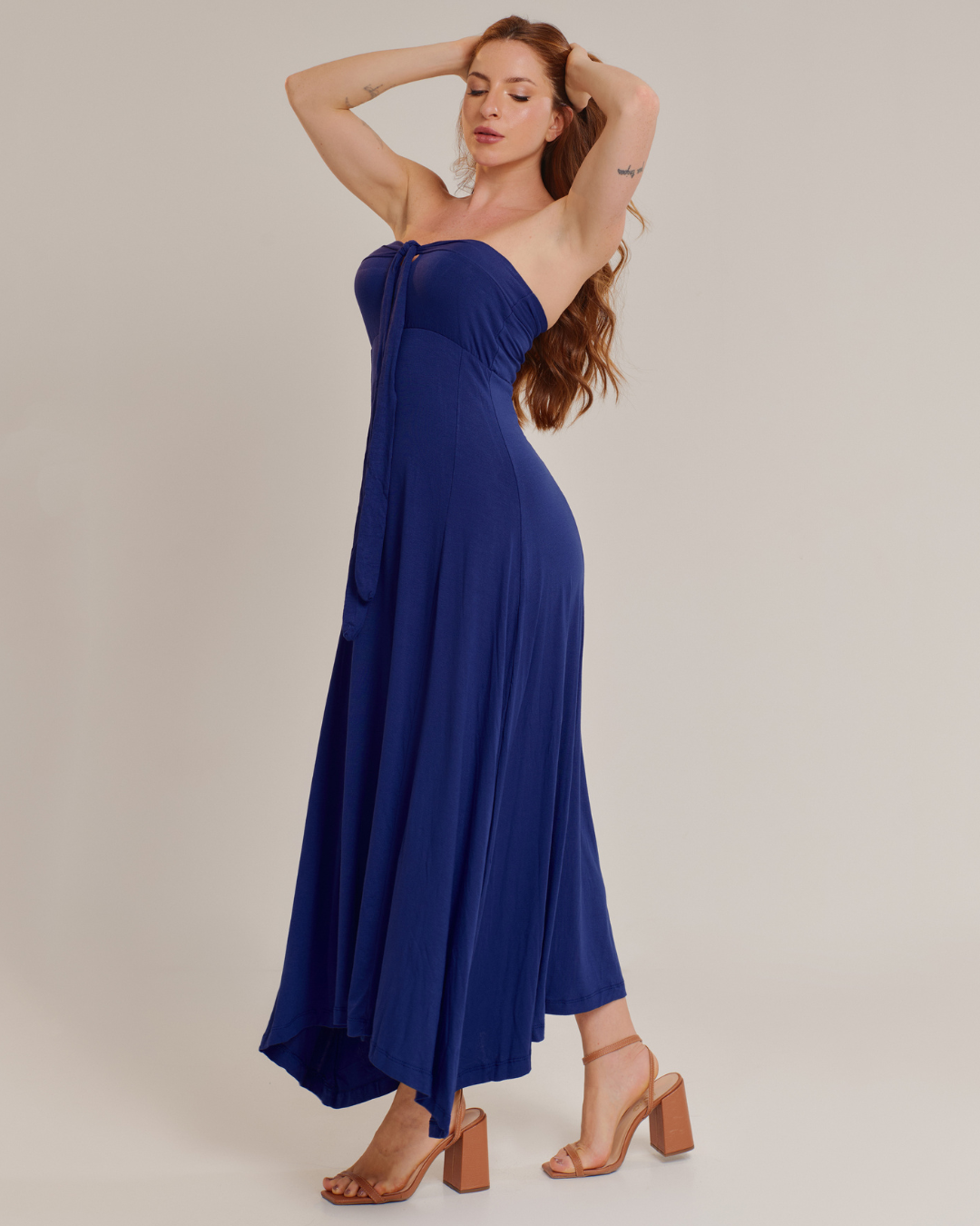 Vestido Básico Tomara que caia Casual Frente Única Soltinho Azul - ALYA