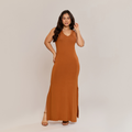 Vestido Longo Feminino Básico Regata Soltinho com Fenda Camurça - ALYA