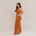 Vestido Longo Feminino Básico Regata Soltinho com Fenda Camurça - ALYA