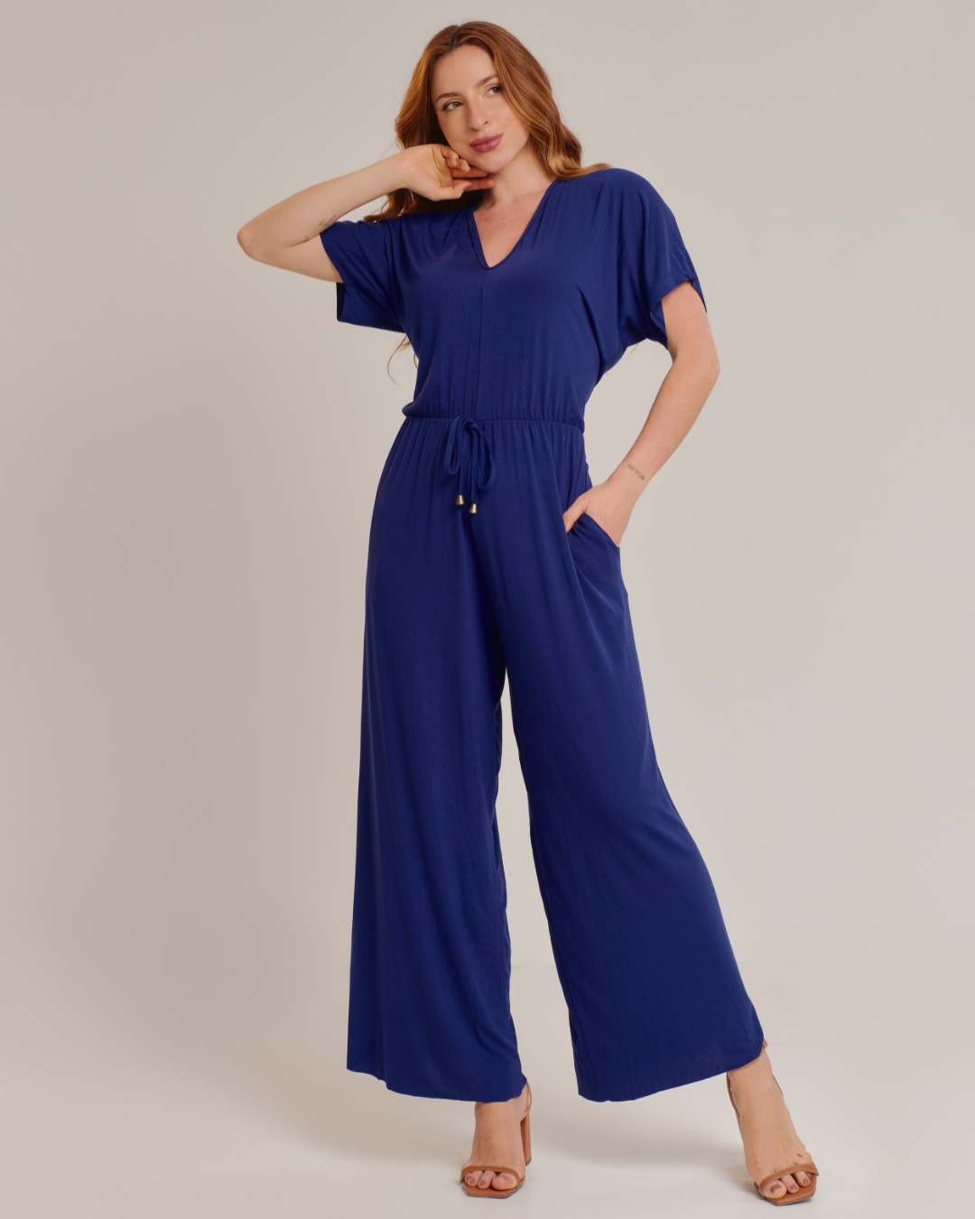 Macacão Feminino Longo em Viscolycra com Decote V - ALYA