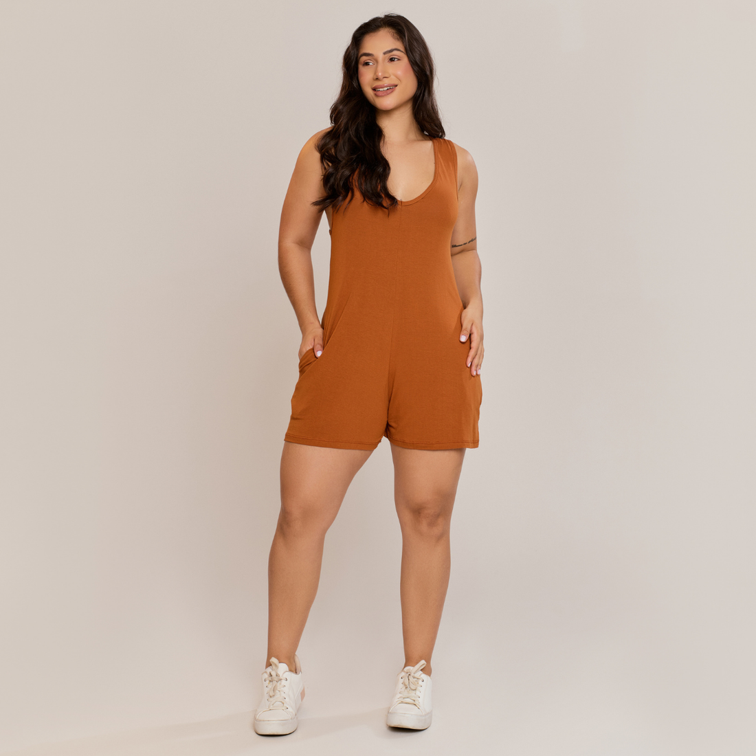Macaquinho Feminino Nadador Viscolycra Caramelo - ALYA