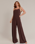 Macacão Alça Fina Feminino Elegante e Leve Marrom - ALYA