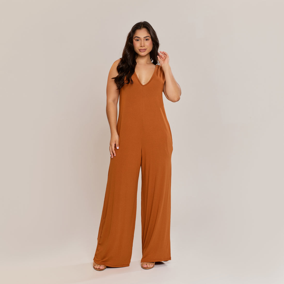 Macacão Longo Feminino Elegante Regata Camurça - ALYA