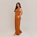 Macacão Longo Feminino Elegante Regata Camurça - ALYA