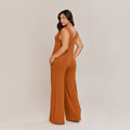 Macacão Longo Feminino Elegante Regata Camurça - ALYA
