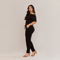 Macacão Feminino Capri Viscolycra Ombro a Ombro com Bolsos Ajuste na Cintura Preto - ALYA