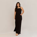Vestido Longo Viscolycra Alça Fina com Fenda Lateral Feminino Caimento Reto - ALYA