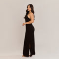 Vestido Longo Viscolycra Alça Fina com Fenda Lateral Feminino Caimento Reto - ALYA