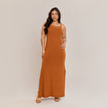 Vestido Longo Viscolycra Alça Fina com Fenda Lateral Feminino Caimento Reto Marrom - ALYA