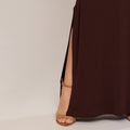 Vestido Longo Marrom Viscolycra Alça Fina com Fenda Lateral Feminino Caimento Reto - ALYA