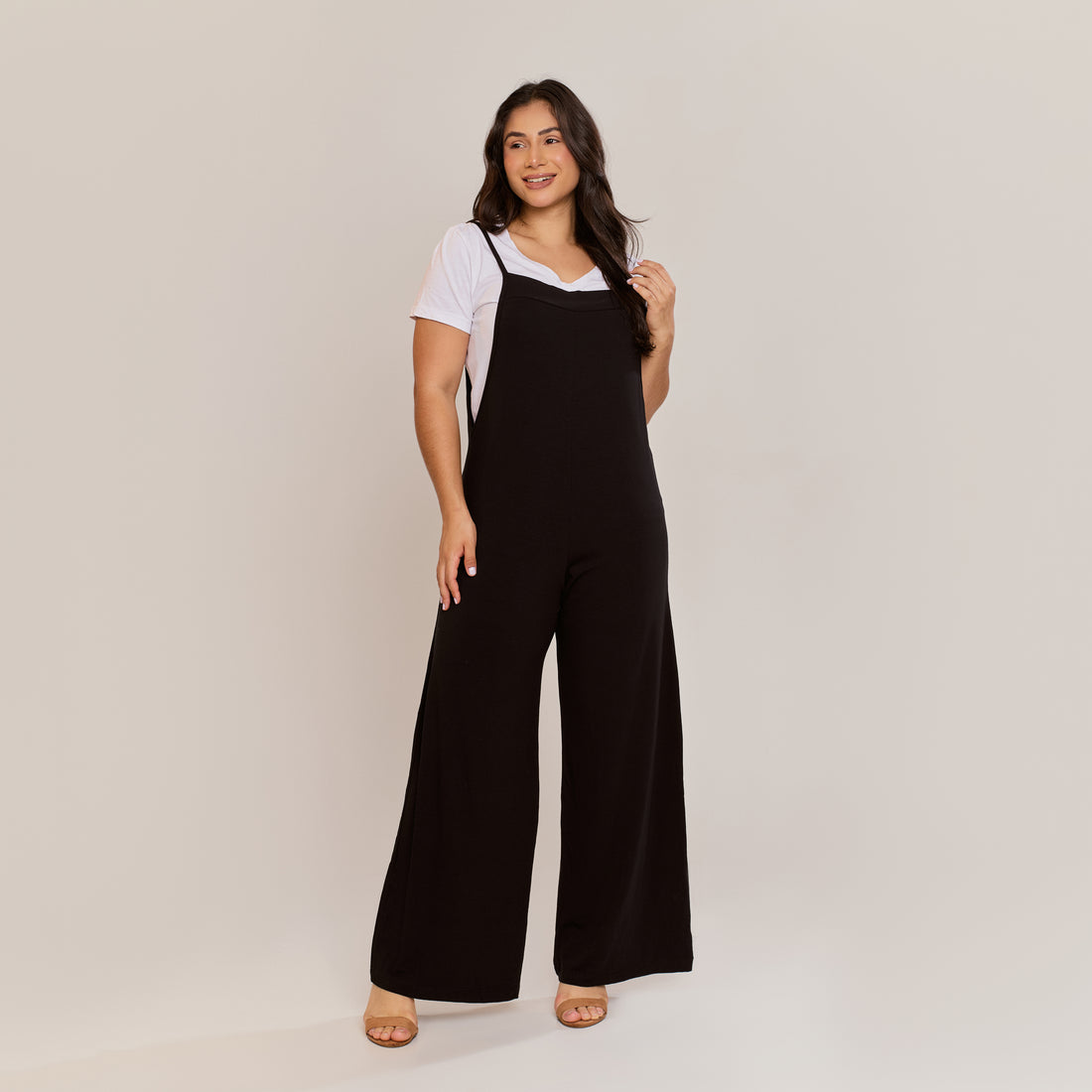 Jardineira Feminina Viscolycra Longa Pantalona Alça Fina Caimento Soltinho - ALYA